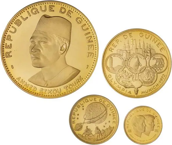 1968 Gold and Silver Proof 10th Anniversary of Independence  Coin With Box Guinea 8 Coins obverse gold designs