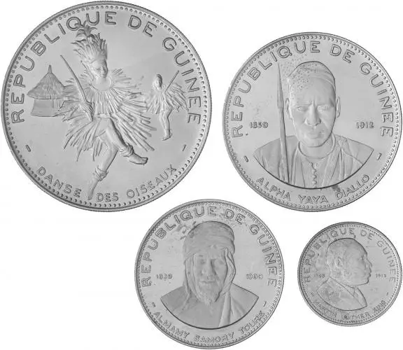 1968 Gold and Silver Proof 10th Anniversary of Independence  Coin With Box Guinea 8 Coins obverse silver designs