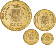 1968 Gold and Silver Proof 10th Anniversary of Independence  Coin With Box Guinea 8 Coins reverse gold designs