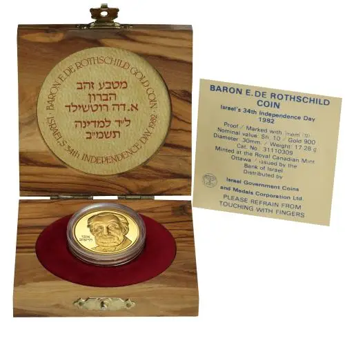 1982 Israel 34th Independence Day Barron E Rothschild Gold Proof Coin 