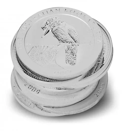 2009 Silver Uncirculated 1 Ounce Kookaburra 2008 Design  Coin Single Australia Perth Mint stack of 10