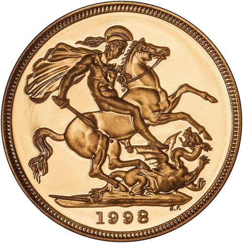 1998 Gold Proof Full Sovereign Elizabeth II reverse chards