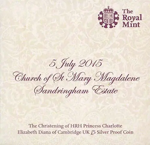 2015 UK Coin £5 / Crown Silver Proof The Christening of Princess Charlotte 21779