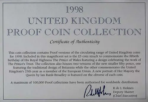 1998 Whole Coin Set UK Annual Proof - Deluxe 21256