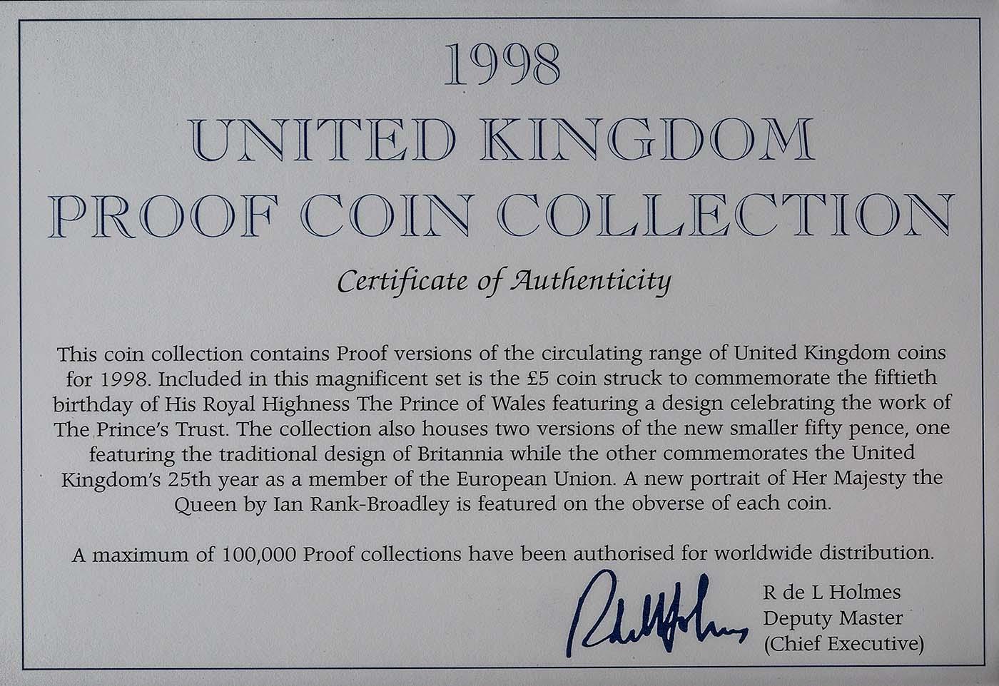 1998 United Kingdom Deluxe Proof Coin Set l Chard