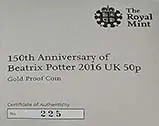 2016 UK Coin 50p Gold Proof Beatrix Potter - 150th Anniversary 20633