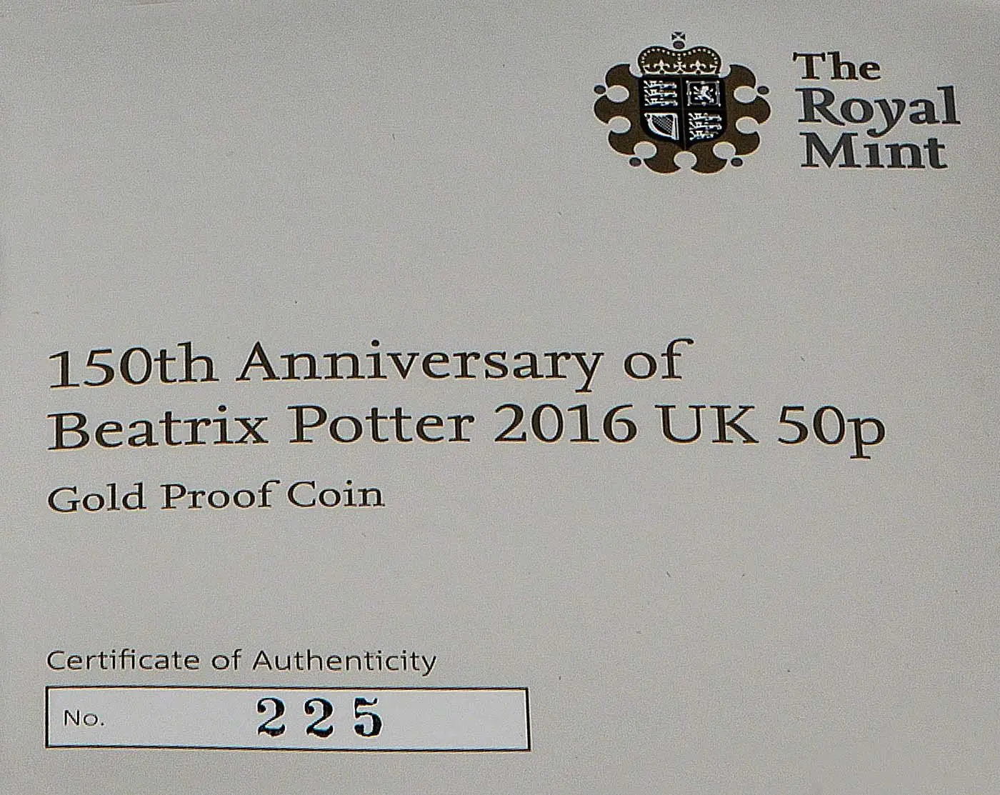 2016 Beatrix Potter - 150th Anniversary 50p Gold Proof Coin
