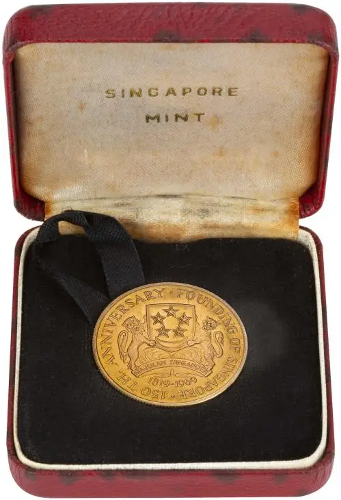 1969 150th Anniversary of the Founding of Singapore $150 Gold Coin  in box