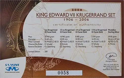 2006 Gold Proof Krugerrand  Coin Single South Africa 4 Coins 21383