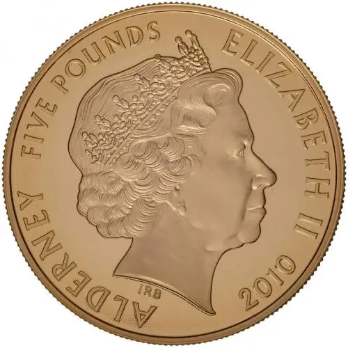 2010 - 2011   Gold Proof Royal Wedding - William and Kate £5  Coin Alderney The Royal Mint obv
