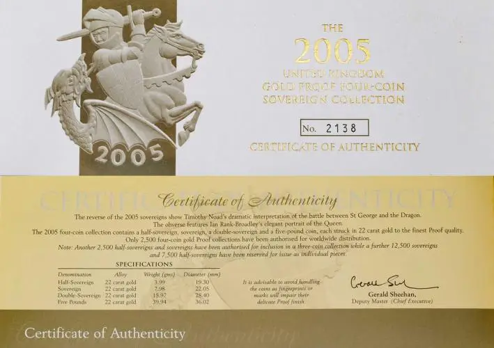 2005 Gold Proof Sovereign Four-Coin Collection with cert