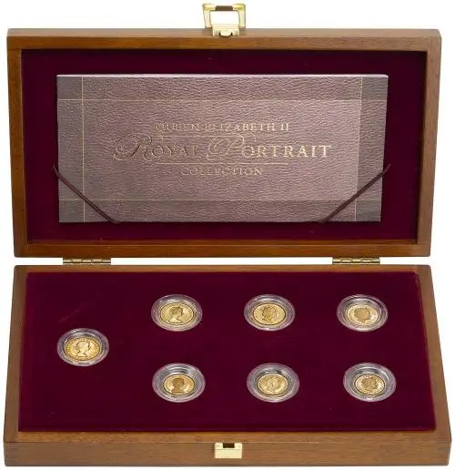 Gold Sovereign Elizabeth II Royal Portrait Collection 7 Coin Set Display Box The Royal Mint