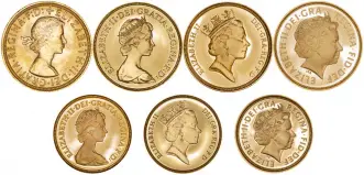 Gold Sovereign Elizabeth II Royal Portrait Collection Set 7 Coin Set Obverses