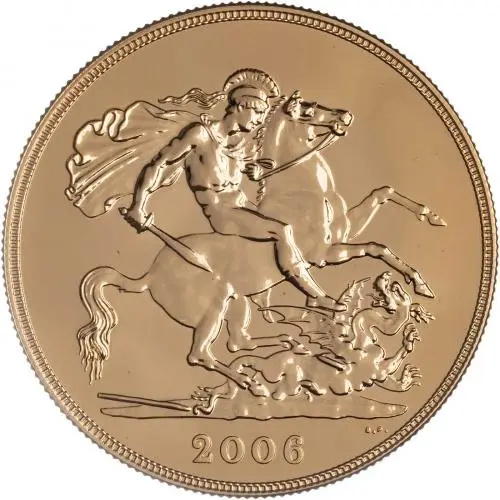  2006 Gold BU Quintuple St. George & Dragon £5 / Crown  Coin Single United Kingdom The Royal Mint rev