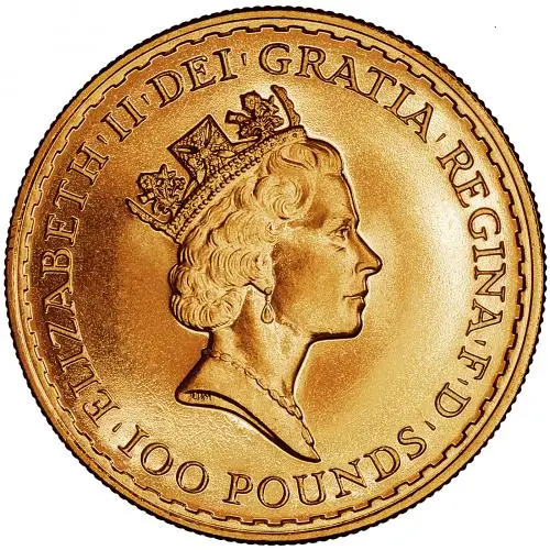 1993 1 oz Gold Britannia Bullion Coin chards obverse image  crop