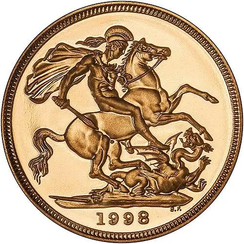 1998 Gold Full Sovereign Elizabeth II Proof Reverse