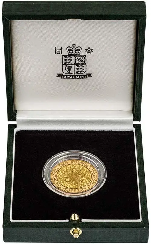 1997 Shoulders of Giants £2 Gold Proof Bimetallic reverse with box reverse