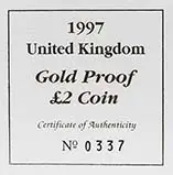 1997 Shoulders of Giants £2 Gold Proof Bimetallic With Cert 