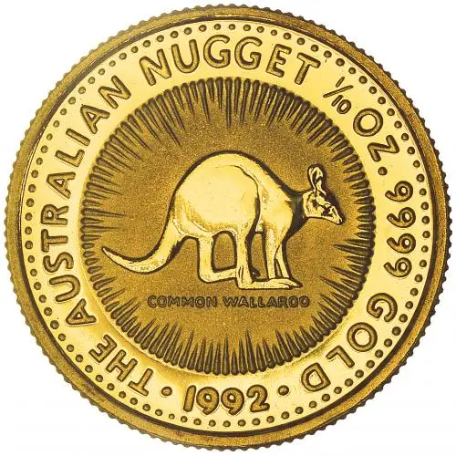 1992 Gold Kangaroo Nugget 0.1 oz Bullion Coin reverse