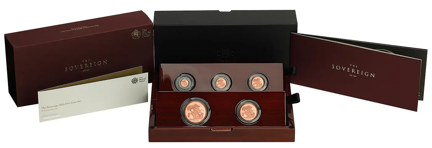 2016 Gold Sovereign Queen Elizabeth II 90th Birthday Portrait 5 Coin Set - Pre-Owned reverse in box
