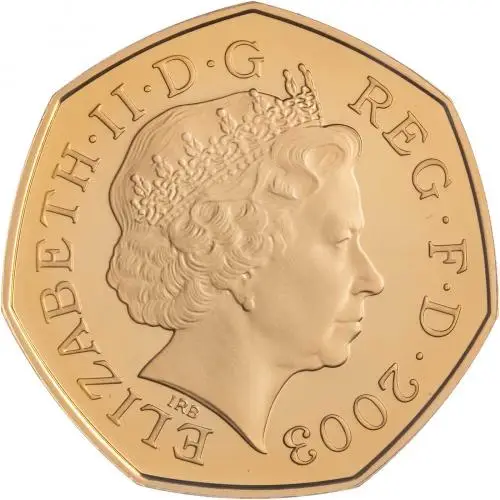 2003 Gold Proof Elizabeth II Women's Social and Political Union Pound Sterling 50 Pence Coin Single United Kingdom The Royal Mint obv