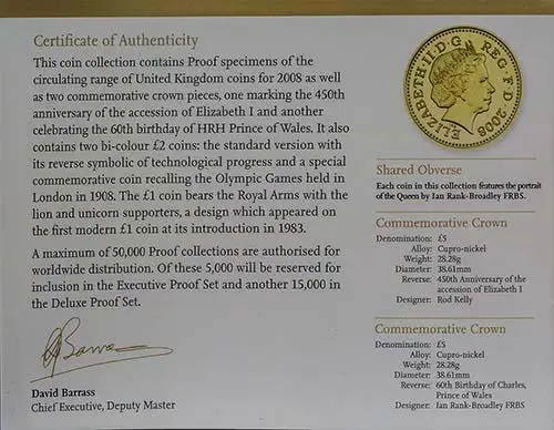 2008 Whole Coin Set UK Annual Proof - Standard 21692