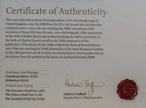 2009 Whole Coin Set UK Annual Proof - Standard 22839