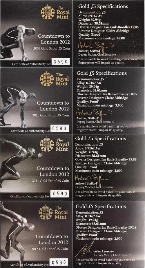 2009-2012 Gold Proof Countdown to the Olympics  Coin Sets with Cert United Kingdom The Royal Mint 4 Coins 3