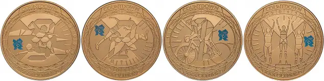 2009 - 2012 Gold Proof £5 Crown Countdown to the London Olympics Royal Mint - 4 Coin Set