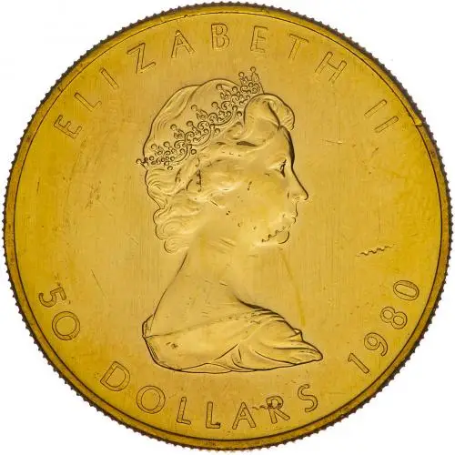 1980 Gold Uncirculated 1 Ounce Maple  Coin Single Canada Royal Canadian Mint obverse