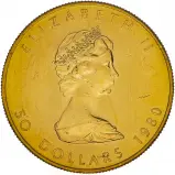 1980 Gold Uncirculated 1 Ounce Maple  Coin Single Canada Royal Canadian Mint obverse