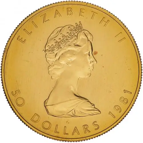 1981 Gold Uncirculated 1 Ounce Maple Coin Single Canada Royal Canadian Mint obv crop