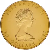 1981 Gold Uncirculated 1 Ounce Maple Coin Single Canada Royal Canadian Mint obv crop