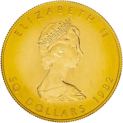 1982 Gold Uncirculated 1 Ounce Maple Coin Single Canada Royal Canadian Mint obverse