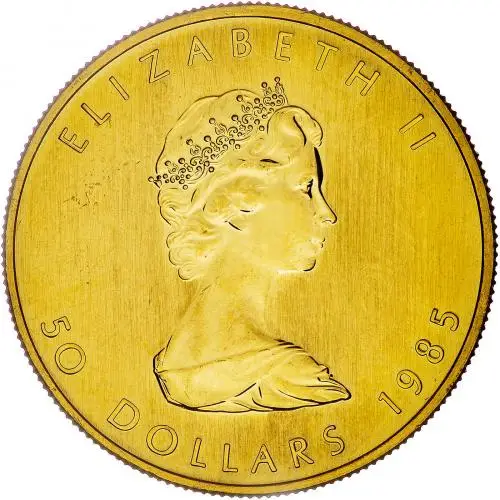 1985 Gold Uncirculated 1 Ounce Maple Coin Single Canada Royal Canadian Mint Obverse