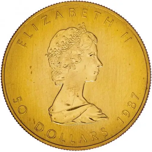 1987 Gold Uncirculated 1 Ounce Maple  Coin Single Canada Royal Canadian Mint Obverse