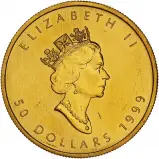 1999 Gold Uncirculated 1 Ounce Maple  Coin Single Canada Royal Canadian Mint 20 Years Privy Obverse