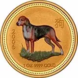 2006 1 oz Gold Coin Lunar Year of the Dog Perth Mint Bullion Coloured
