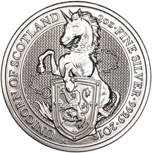 2018 2 oz Silver Queen's Beasts Unicorn of Scotland Bullion Coin reverse 1