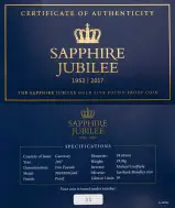 2017 Gold Proof Sapphire Jubilee  Coin Single Guernsey certificate