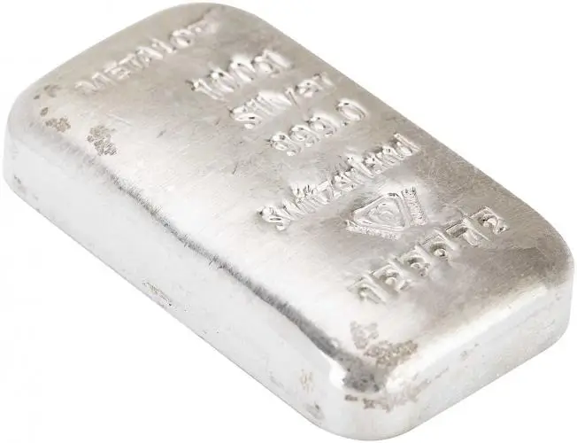 100g Silver Bar Metalor Pre-Owned Side View