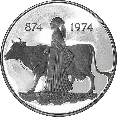 1974 Whole Coin Set Iceland Silver Proof 1100th Anniversary of 1st Settlement - 2 Coins 20575