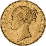 1846 Gold Sovereign Victoria Young Head Shield London VF Britannia over Britania 21016