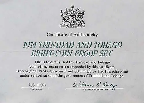1974 Whole Coin Set Trinidad & Tobago Proof - 8 Coins 23107
