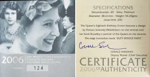 2006 Platinum Piedfort Elizabeth II The Queen's 80th Birthday Crown  Coin Single United Kingdom cert and specifications