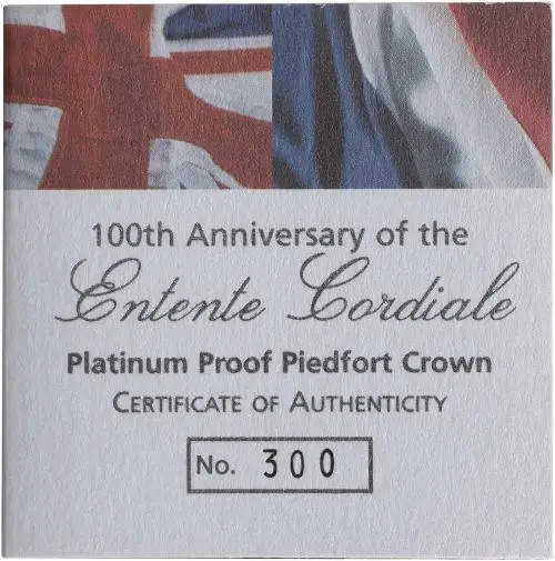2004 Entente Cordiale Piedfort £5 Platinum Proof Bullion Coin certificate