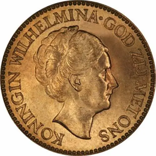 1932 Gold Netherlands 10 Guilders aUNC 24918