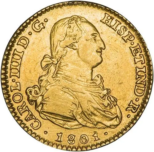 1801 Gold Spain 2 Escudo Madrid Carlos IV 25062