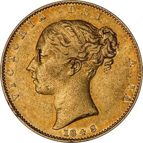 1843 Overdate Gold Sovereign Victoria Young Head Shield London aVF 23211
