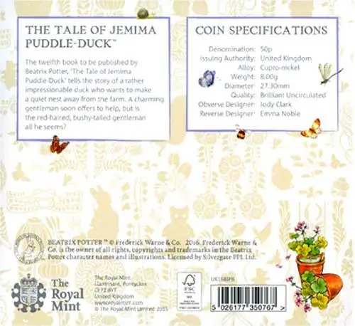2016 UK Coin 50p BU Beatrix Potter - Jemima Puddle-Duck 24868
